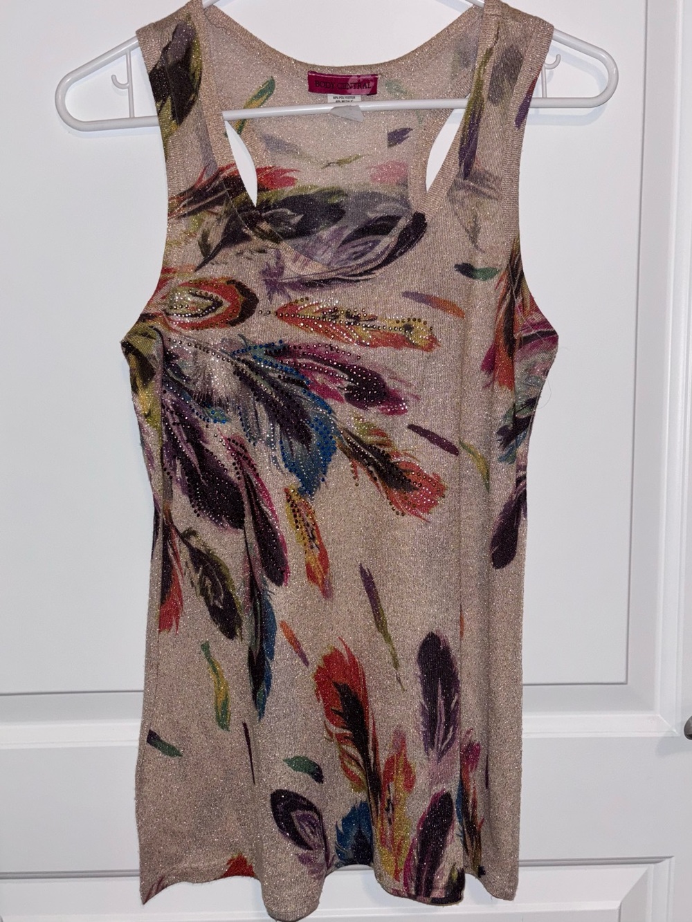 Body Central Feather Print Sparkle Tank Top